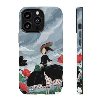 🌧️🌺 The Stormy Flower Walk Phone Case – Art Deco Floral Fashion