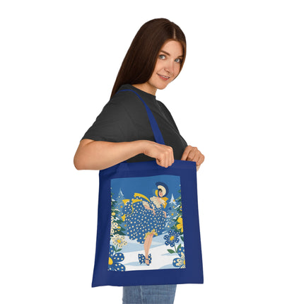 💙🎄 The Bluebell Christmas Promenade Cotton Tote Bag – Art Deco Holiday Elegance