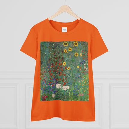 Farm Garden with Sunflowers by Gustav Klimt Women's Midweight Cotton Tee