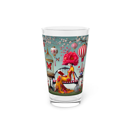 Reading In A Painted Garden Pint Glass, 16oz