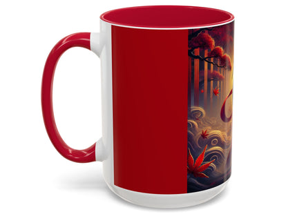Regal Crimson Crane in the Autumn Mist Colorful Mugs (11oz, 15oz)