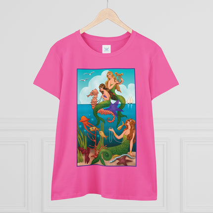 Three Mermaids with Strings of Pearls by Carlo Chiostri Women's Midweight Cotton Tee
