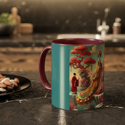 Cherry Blossom Courtesans & Crimson Crab Colorful Mug – Imperial Elegance & Playful Charm