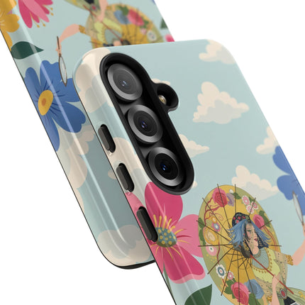 🌸🪞 The Floral Parasol Reflection Phone Case – Art Deco Garden Fantasy