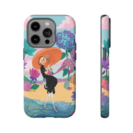 🌊☂️ The Lady Of The Flowered Seashore Phone Case – Art Deco Seaside Fashion