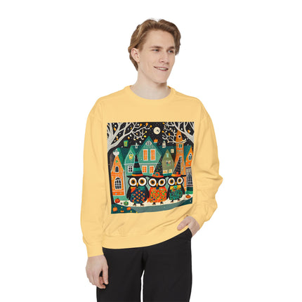 Night of the Trick-or-Treating Owlets Unisex Garment-Dyed Sweatshirt