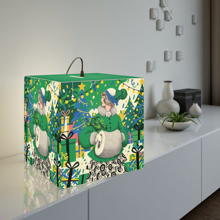 🍀🎄 The Emerald Holly Christmas Light Cube Lamp – Art Deco Holiday Elegance