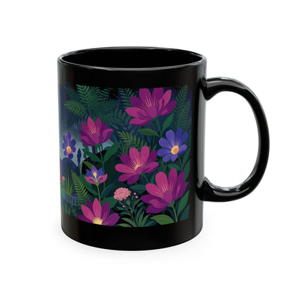 🌙🌺 The Lady Of The Midnight Flower Garden Ceramic Mug – Art Deco Floral Elegance