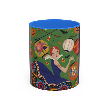 🏮🎃 The Lady Of Halloween Lanterns Colorful Mug – Colorful Art Deco Halloween Charm