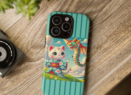 Geisha Kitten and the Dragon Kite Phone Cases