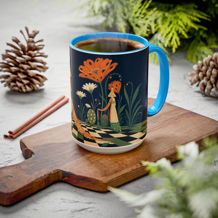 🌼🧡 The Midnight Floral Masquerade Colorful Mug – Art Deco Fashion Fantasy
