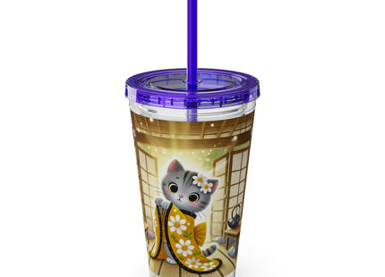 Playful Kitten in the Tea Room Sunsplash Tumbler with Straw, 16oz