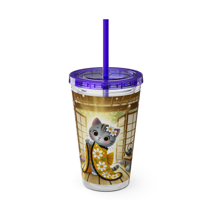 Playful Kitten in the Tea Room Sunsplash Tumbler with Straw, 16oz