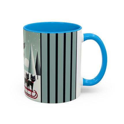 Red Sled & Curious Cats Colorful Mugs (11oz, 15oz)