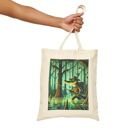 The Swamp Stalker Cotton Canvas Tote Bag – Stealthy Predator & Misty Mystery