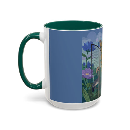 The Lady And The Enchanted Heron Colorful Mugs – Art Deco Botanical Elegance