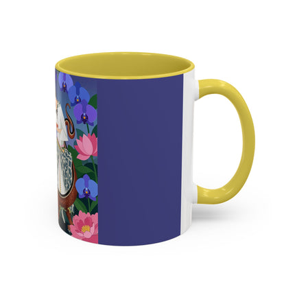 The Lady And The Garden Dragon Colorful Mugs – Art Deco Mythical Botanical Elegance