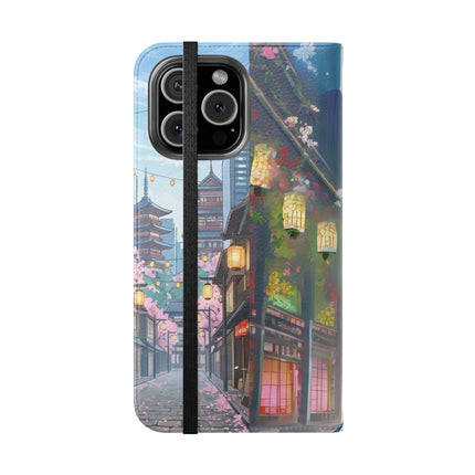 🦚🌸 Techno Plumes Peacock Flip Case – Neon Elegance & Sakura Dreams