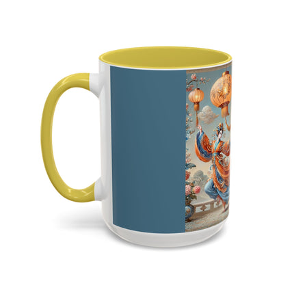 Golden Dragon & Lantern Lady Colorful Mug – Imperial Dragon & Elegant Harmony