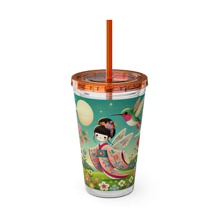Geisha Fairy and the Hummingbird Blossom Sunsplash Tumbler with Straw, 16oz