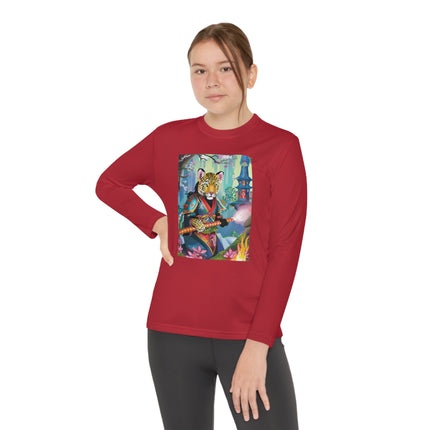 Cyberpunk Leopard Youth Long Sleeve Competitor Tee – Neon Magic & Futuristic Adventure