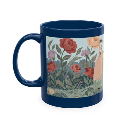 🐈🥾 The Lady & Puss In Boots In The Flower Garden Ceramic Mug – Art Deco Storybook Whimsy