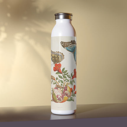 Blue Butterflies and Pomegranate by Maria Sibylla Merian Slim Water Bottle