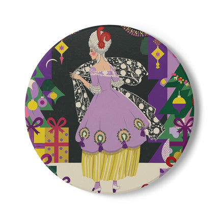 💜🎄 The Lavender Christmas Masquerade Ceramic Tile – Art Deco Holiday Elegance
