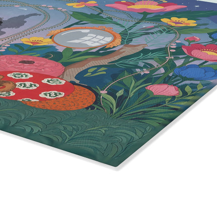 🌙🌺 The Moonlit Garden Reverie Glass Cutting Board – Art Deco Floral Fantasy