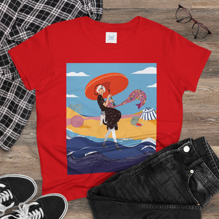 Beachside Promenade Women's Midweight Cotton Tee – Summer Glamour & Coastal Joy