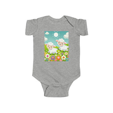 Pair of Lambs Baby Bodysuit – Sweet Pastoral Lambs Meadow Design