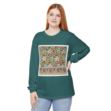 Art Nouveau Geranium Flower Garment-dyed Long Sleeve T-Shirt