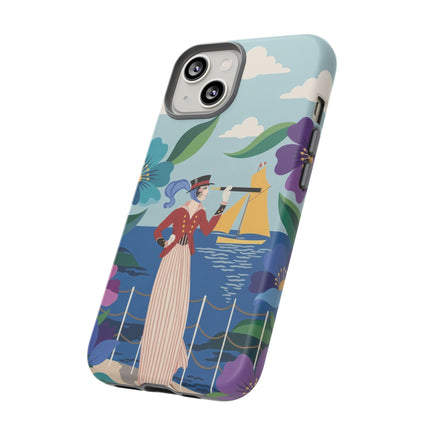 🌊🔭 The Lady Of The Seaside Lookout Phone Case – Art Deco Nautical Adventure