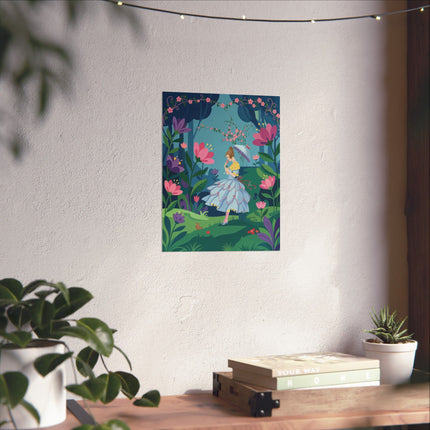 🌸🦋 The Lady Of The Enchanted Flower Forest Matte Vertical Poster – Art Deco Woodland Whimsy
