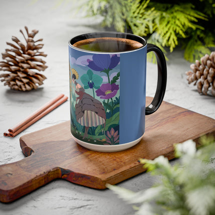 The Lady And The Enchanted Heron Colorful Mugs – Art Deco Botanical Elegance