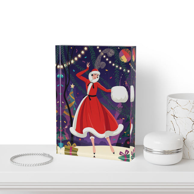 🎄❄️ The Christmas Snowball Dance Acrylic Art Block – Whimsical Holiday Fashion Fantasy
