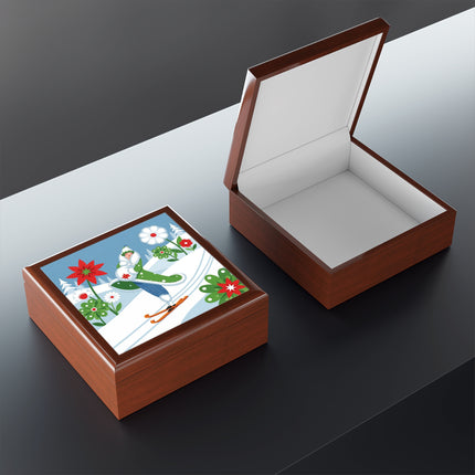🎿❄️ The Winter Garden Skier Jewelry Box – Whimsical Holiday Fantasy