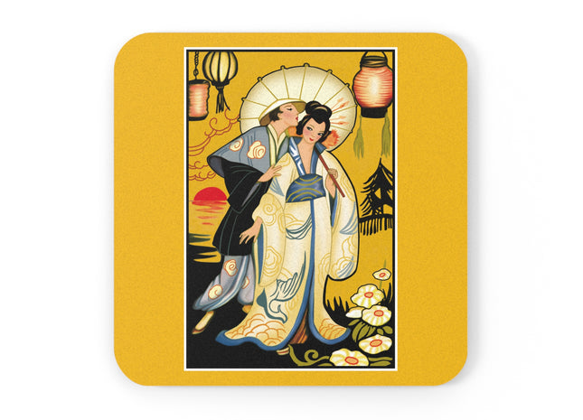 Golden Embrace Cork Back Coaster