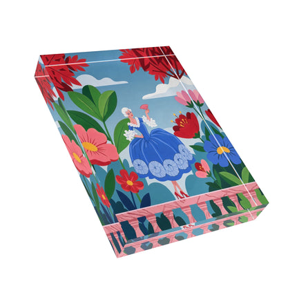 🌸🪭 The Lady Of The Grand Flower Terrace Acrylic Art Block – Art Deco Floral Elegance
