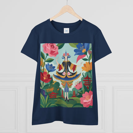 🌸🏯 The Pagoda Garden Enchantress Cotton Tee – Colorful Art Deco Fashion Fantasy