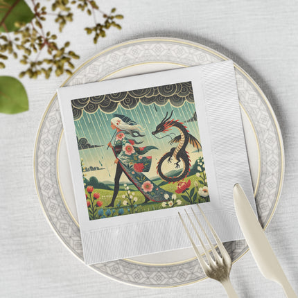 The Dragon Fairy’s Stride White Coined Napkins