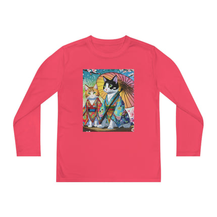 Kimono Kitties Youth Long Sleeve Competitor Tee – Anime Charm & Whimsical Elegance