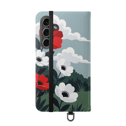 🌺🎩 The Ladies Of The Scarlet Garden Flip Case – Art Deco Floral Adventure
