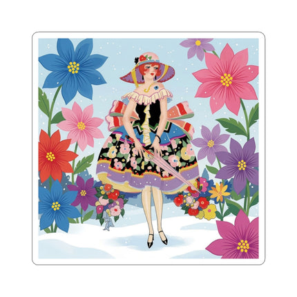 🌸❄️ The Winter Blossom Stroll Kiss-Cut Sticker – Art Deco Snow Garden Fantasy