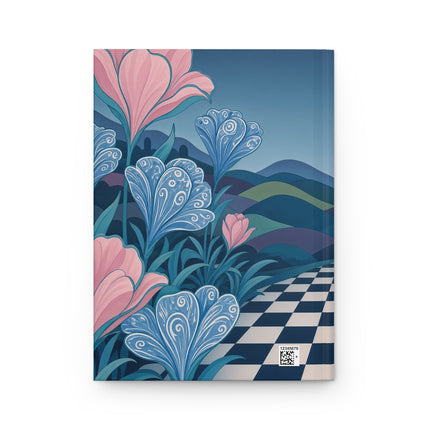 🌸💙 The Enchanted Checkered Garden Hardcover Journal – Art Deco Fashion Whimsy