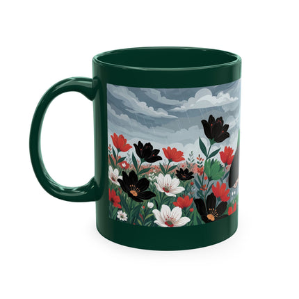 🌺☔ The Lady In The Stormy Flower Garden Ceramic Mug – Art Deco Fashion Elegance