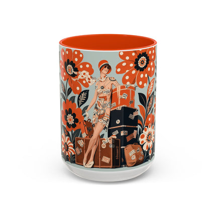🧳🌼 The Grand Floral Voyage Colorful Mug – Art Deco Travel Elegance