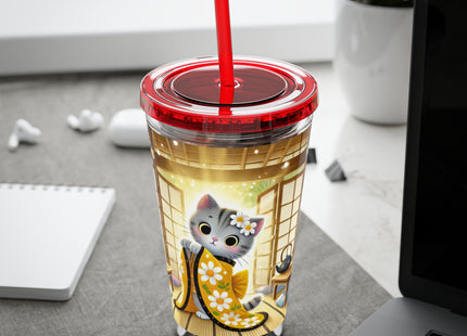 Playful Kitten in the Tea Room Sunsplash Tumbler with Straw, 16oz