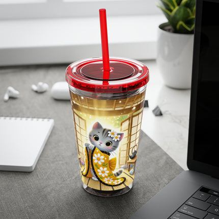 Playful Kitten in the Tea Room Sunsplash Tumbler with Straw, 16oz