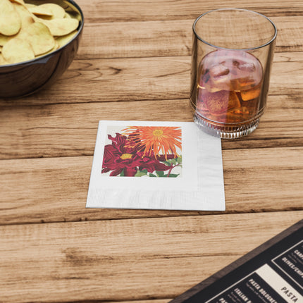 Dahlia Flower by Tanigami Kônan White Coined Napkins